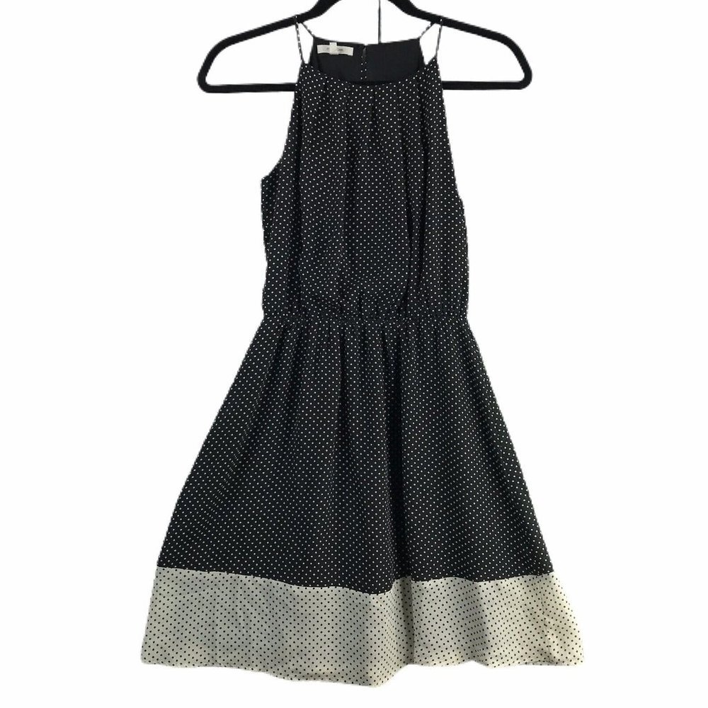 Maurices Womens Juniors Dress XS Sleeveless Black Cream Polka Dot Summer Spring